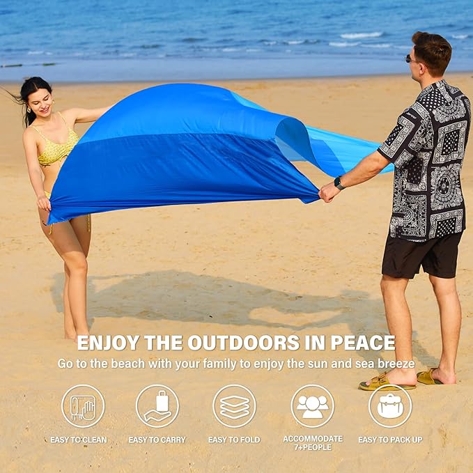 Famstar Beach Blanket Oversized Extra Large 10'X 9',Waterproof Sandproof Beach Blanket 2-8 Adults Lightweight Durable for Travel Camping Hiking Picnic