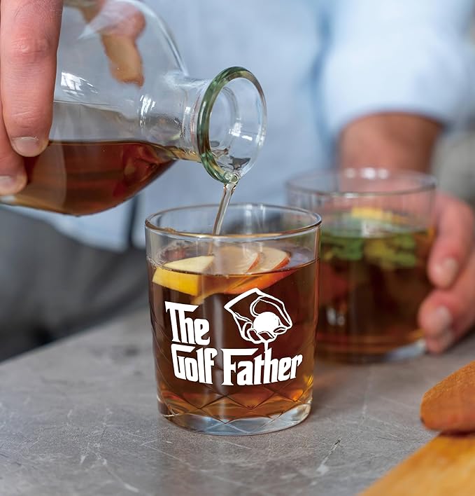 Nogrit Father's Day Golf Gifts Whiskey Glasses 10 oz, Dad Grandpa Papa Golf Gifts for Father's Day, Golfers Old Fashioned Rocks Glasses for Men Golfers Drinking Cocktail Scotch Vodka Tequila Rum