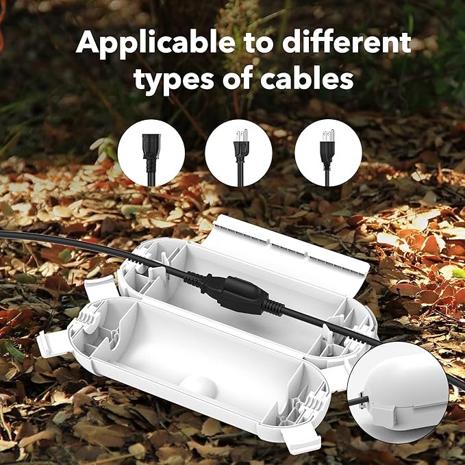 [2 Pack] Outdoor Extension Cord Safety Cover, BN-LINK Outdoor Plug Protector Waterproof, Electrical Connection Box for Holiday String Lights & Tools, White