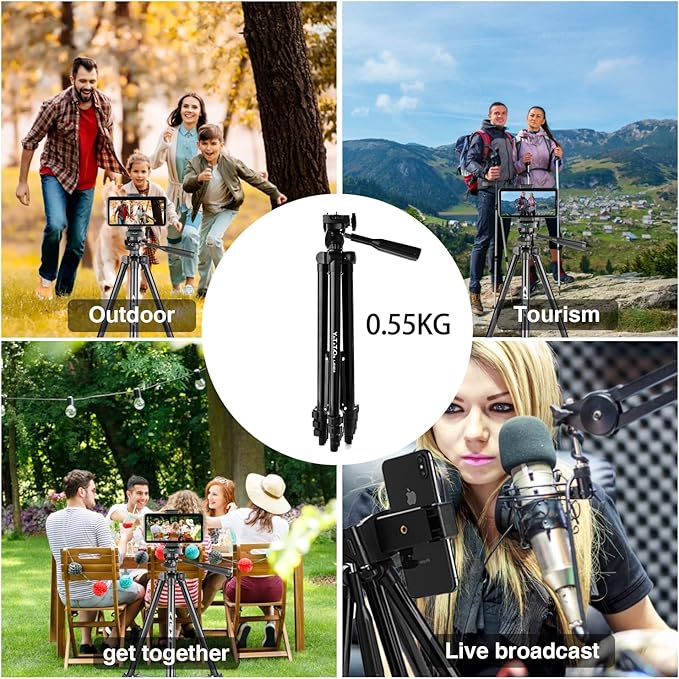 50" Aluminum Phone & Camera Tripod, Extendable Cell Phone Tripod Stand Compatible with iPhone/Android/Action Camera is Perfect for Live Streaming/Video Recording/Selfies
