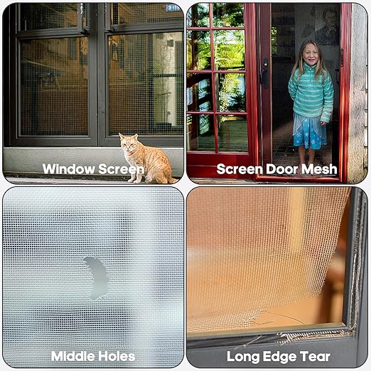 Secopad 28 Sheets Window Screen Patches Repair Kit, Black 3 Sizes Window Screen Repair Kit for Mesh Screen Door, Strong Adhesive Fiberglass Quick Screen Repair Tape