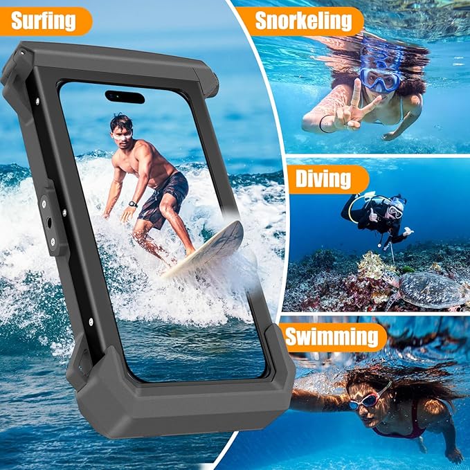 Underwater Phone Case for Snorkeling & Diving (50ft/15m), IP68 Waterproof Case for Swimming, Universal Underwater Touch Screen Case Compatible with iPhone (Gray+Black, 5th Generation Phone Case)
