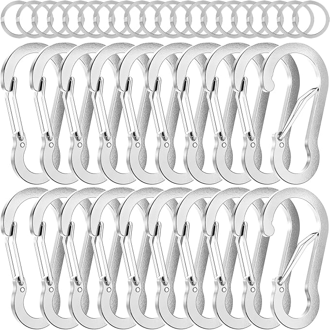 sprookber 2" Small Carabiner Clip, D Ring Caribeener, Spring Snap Hook for Keychain Multipurpose, Set of 20