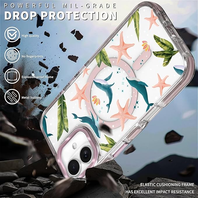 Case for iPhone 16 Plus,[Compatible with MagSafe],Sealife Whale Ocean Wildlife Clear Phone Case Design，for Women Girls Magnetic Clear Cover - Slim, Sleek, & Shockproof Protection