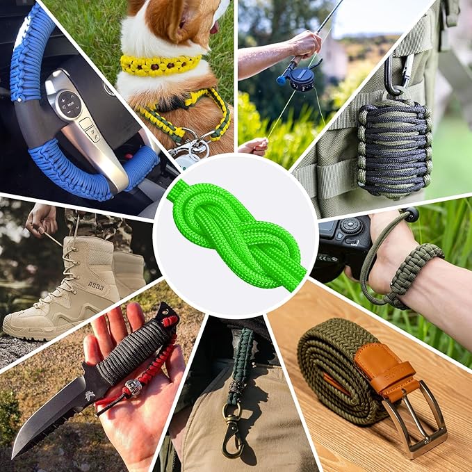 1200 Paracord Rope - 4.4mm 14 Strand Nylon Parachute Spool para Cord Lanyard for Outdoor Camping Survival Utility Tent Crafting DIY Projects Fishing Clothsline Bracelet - Neongreen 500FT