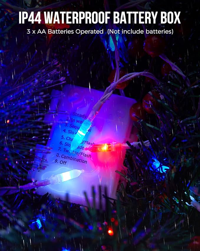 Brightown Red White Blue Battery Operated Mini String Lights with 8 Modes- 2 Pack 18 Feet 50 LED Independence Day Decoration Waterproof, Timer for Patriotic Xmas Holiday Party Outdoor Indoor