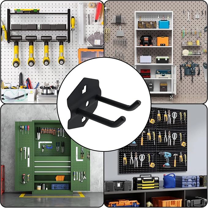 Pegboard Hooks Heavy Duty Metal Steel 3/8" Square Hole Peg Hooks Suitbale for 1.5" Spaced Pegboards Double Arm Wall Hooks for Organizing Tools in Home or Garage 2.5" Long Black- 2pcs