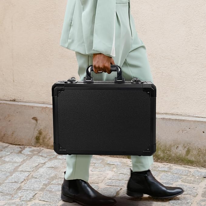 15 Inch Aluminum Carrying Case 15 X 11 X 4.3 Inch Ideal for Microphone & Camera Gear Transportation, DJ Mixer Case with Customizable Pre-Diced Foam, Black