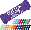 TECEUM Cotton Rope 3/16” (5 mm) – 100 FT – Strong All-Purpose Braided Rope – Natural Cotton – for Crafting, Сamping, Clothes Line, DIY, Indoor & Outdoor Use – Purple