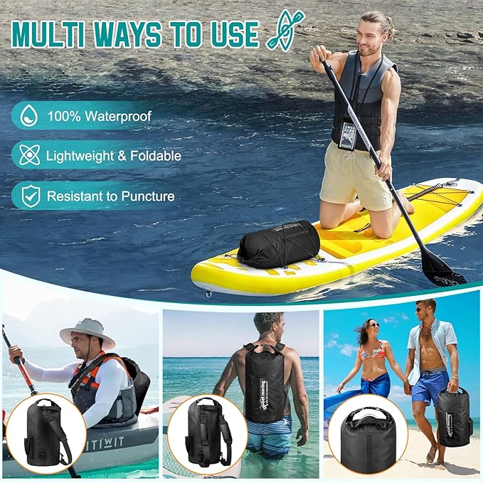BKNOOU Dry Bag Waterproof Backpack for Women Men, 10L/20L Roll Top Dry Bags for Kayaking Waterproof Bag for Travel, Boating, Beach, Camping, Hiking & Rafting, Dry Storage Bag with Phone Pouch