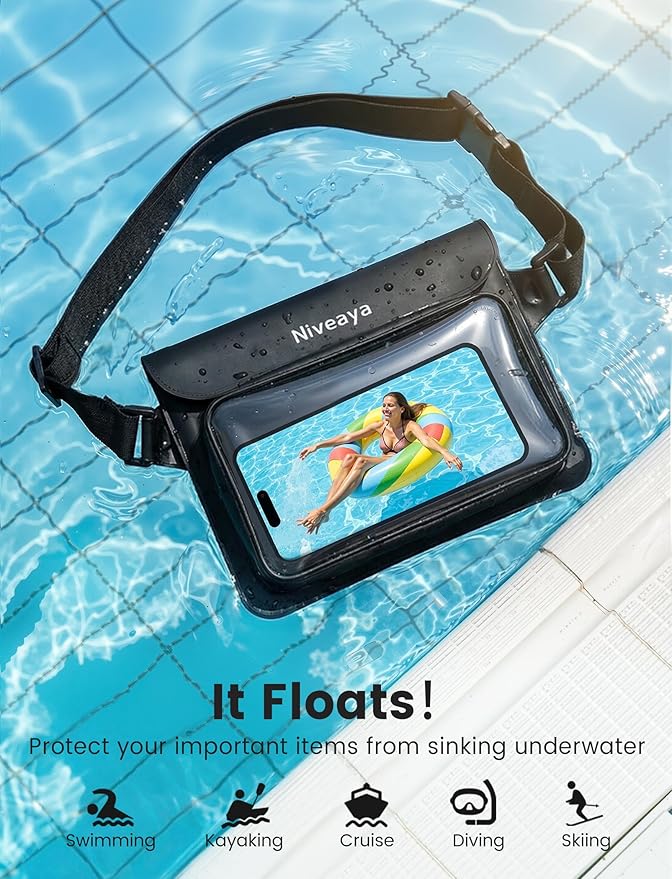 Niveaya IPX8 Waterproof Fanny Pack for Men Women, Large Capacity Touch Screen Dry Bag for Kayaking, Paddle Boarding, Waterpark & Swimming Essentials, Adjustable Waist Strap Pouch for Cell Phone