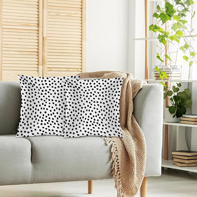 Swono Polka Dots Decorative Throw Pillow Covers Pack of 2, Abstract Messy Black Dots Doodle Stain Pillow Cushion Cases 18"X18", Square Pillowcases Decoration for Sofa Couch Bedroom Living Room Car