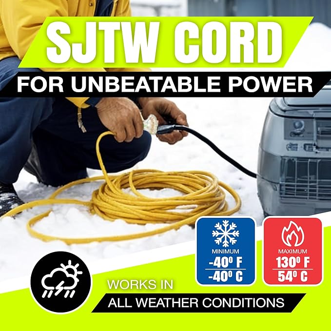 10ft Outdoor/Indoor Extension Cord 3-Outlet 12/3 Gauge Extra Heavy Duty 3 Prong SJTW, Waterproof, Flexible Cold-Resistant Long Power Cord,15A 125V 1875W, Yellow by LifeSupplyUSA