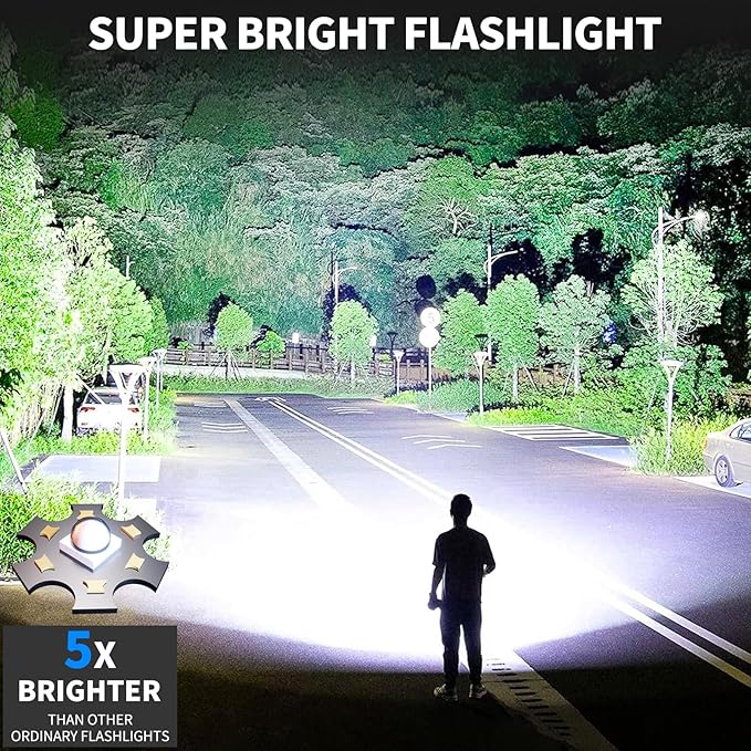 taoquwe Rechargeable LED Flashlights High Lumens, 99,000 Lumen Super Bright Flashlight with 7 Modes & Waterproof, Powerful USB Rechargeable Handheld Flash Light for Camping Home(2 Pack)
