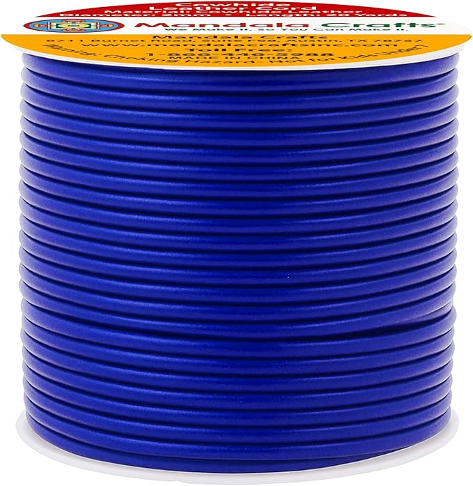 Mandala Crafts Round Genuine Blue Leather Cord for Jewelry Making – 2mm Cowhide Leather Rope String Lace for Kumihimo – 20 Yards Cowhide Craft Cording Spool