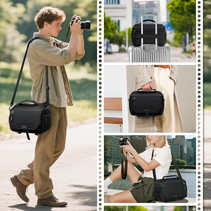 RAINSMORE Camera Bag, Small DSLR/SLR/Mirrorless Camera Sling Bag Waterproof Camera Case with Tripod Holder & Rain Cover Compact Crossbody Camera Bags for Photographers Everyday Shoulder Bags, Black