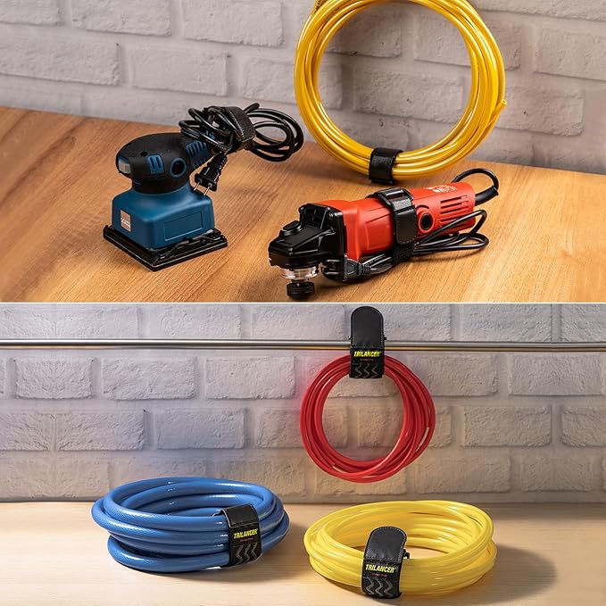 Trilancer Elastic Cinch Straps with Anti-Slip Strips, 5 Size Combo(10-Pack) Heavy Duty Hook and Loop Storage Straps for Extension Cords,Cables, Ropes, Hoses, Bike, RV, Pant Garters,Garage Organization