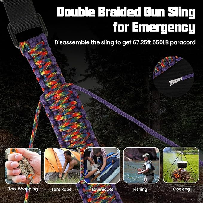 Double Braide 550LB Shotgun Sling 2 Point Paracord Rifle Sling,Non-Slip Traditional Adjustable Gun Sling for Hunting Shooting Camping