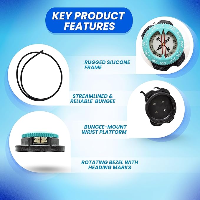 Scuba Choice Diving Compass (Wrist/Bungee Mount) – Easy-to-Read Underwater Navigation Tool for Scuba Diving, Durable Design with Rotating Bezel, Reliable Directional Aid for Deep Dive Adventures