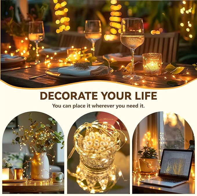 HXWEIYE Rechargeable Fairy Lights Battery Operated, DIY Timer & 8 Modes, 4 Pack 16FT 50LED Twinkle String Lights Indoor, Led mini Lights for Bedroom Wedding Dorm Christmas Tree Decor (Warm White)