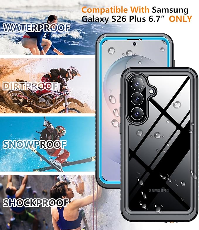 Temdan Designed for Samsung Galaxy S26 Plus Case Waterproof, Built-in Lens & Screen Protector Military Shockproof Dropproof IP68 Underwater Full Body Phone Case for Galaxy S26 Plus 5G 6.7"-LightBlue