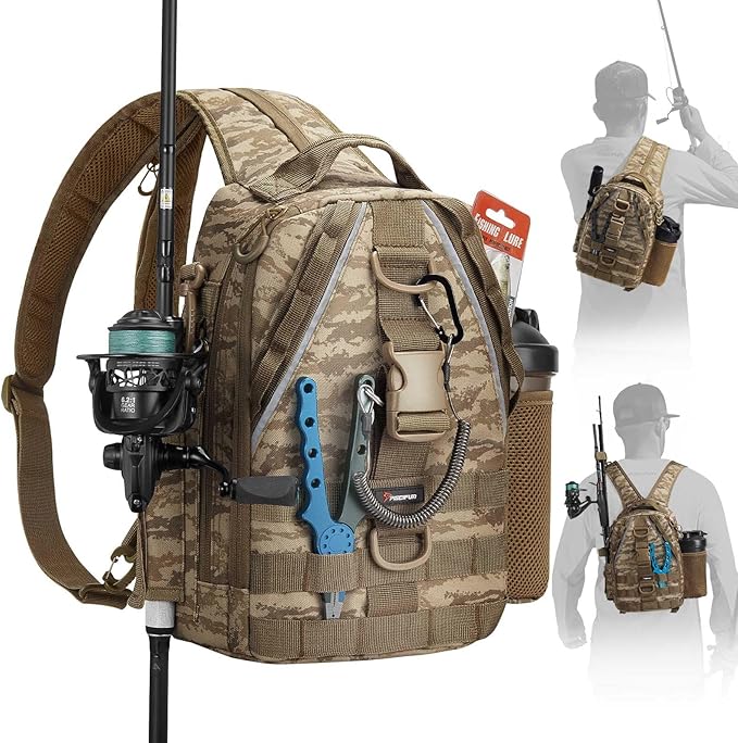 Piscifun Fishing Backpack with Rod Holder, Lightweight Sling Bag Storge Gear and Equipment