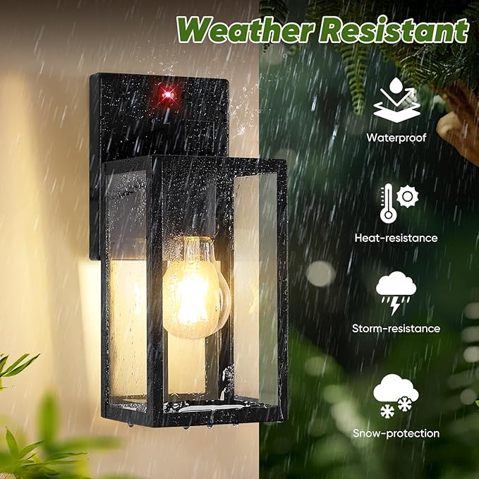 Upgraded Motion Sensor Outdoor Wall Light, 10.6” Small Dusk to Dawn Porch Light Wall Sconce Lantern, 3 Lighting Modes Exterior Lighting Fixture, Outside Light for House Front Door Garage, Black