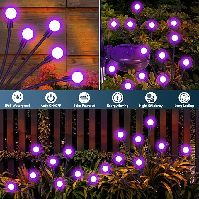 Slyuexu Solar Garden Lights Outdoor Waterproof, 2 Pack 16 LED Swaying Firefly Lights Outdoor Decor Light for Pathway Party Christmas Decoration, Unique Gifts for Women, Purple