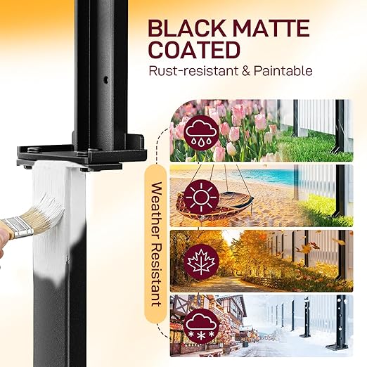 Goovilla Fence Post Repair Kit, 2Pcs Heavy Duty Fence Post Anchor Ground Stakes, Robust Quick-Fix Wood Support for Broken/Leaning/Tilted/Degraded Wood with Gloves/Installation, Easy to Install,Black