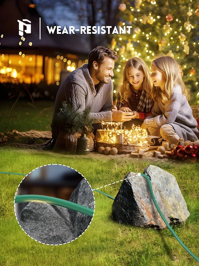 PLUGTUL 27FT Outdoor Extension Cord with Multiple Outlets, 1 to 3 Splitter Max 15FT End to Male Plug (Total 27FT) 16/3 SJTW Waterproof Power Cord for Halloween Christmas, ETL Listed, Green