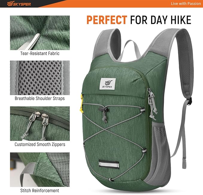 SKYSPER Foldable Hiking Backpack - 10L/15L Small Lightweight Daypack Breathable Travel Backpacks