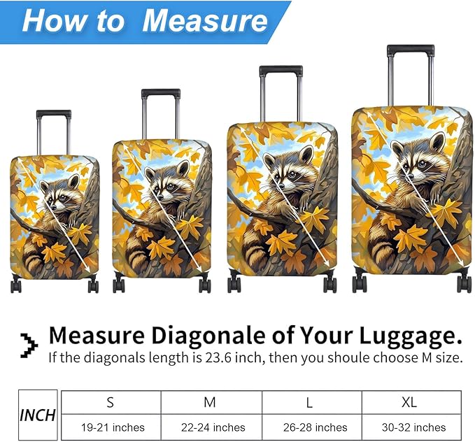 Luggage Cover Protector for 19-20 Inch Suitcases, TSA Approved Elastic Travel Suitcase Covers, Anti-Scratch Washable Luggage Sleeve for Carry On & Checked Bags, Raccoon Perched