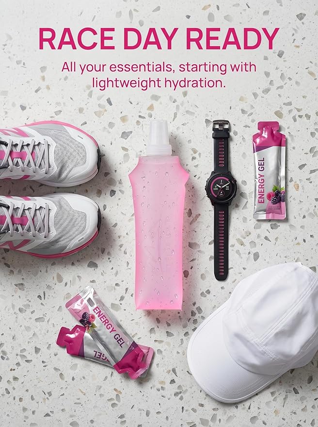 Zelvot Running Vest Soft Flask, BPA-Free 500ml Collapsible Water Bottle for Hydration Backpack, Folding Running Water Bottle for Marathon Hiking Cycling Climbing (Pink, 500 ML)