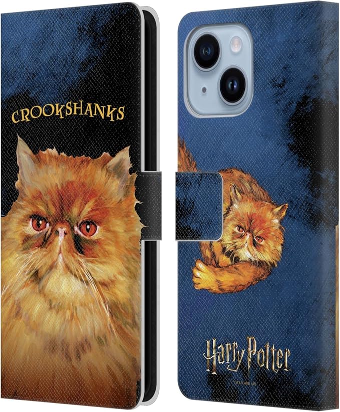 Head Case Designs Officially Licensed Harry Potter Crookshanks Prisoner of Azkaban II Leather Wallet Case Compatible with Apple iPhone 14 Plus