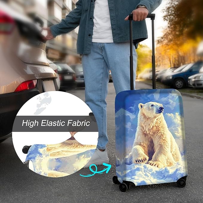Luggage Cover Protector for 26-28 Inch Suitcases, TSA Approved Elastic Travel Suitcase Covers, Anti-Scratch Washable Luggage Sleeve for Carry On & Checked Bags, White Polar Bear