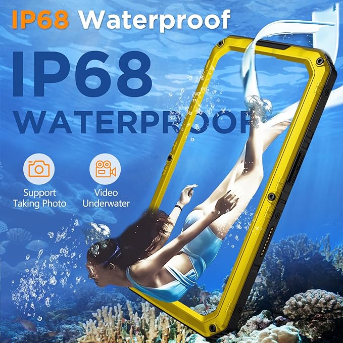 Mitywah Waterproof Case for iPhone 16 Pro, Shockproof Heavy Duty Case with Built-in Screen Protector, Underwater Full Body Protective Metal Case 6.3 inch, Yellow