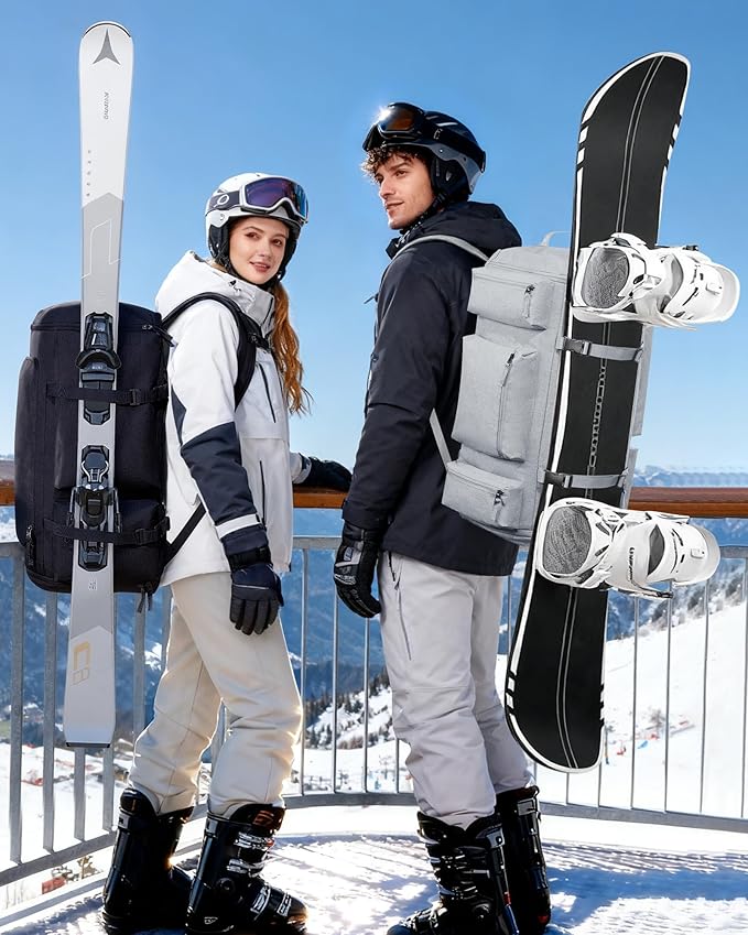 Ski Boot Bag Backpack for Helmet,70L Waterproof Vacuum Backpack Travel,Goggles, Gloves, Skis, Snowboard & Accessories,Snowboard Bag,Grey
