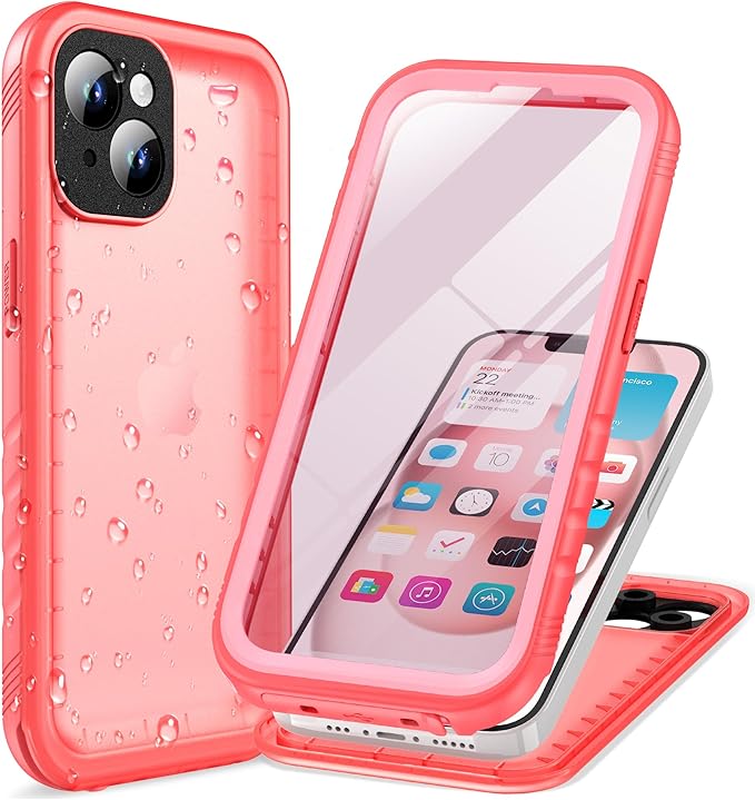 Cozycase for iPhone 15 Waterproof Shockproof Dustproof Case - Heavy Duty/360 Full Body/Military Grade/Protective/Rugged 【8FT Drop Proof】 Built in Screen/Camera Protector with Lanyard Pink
