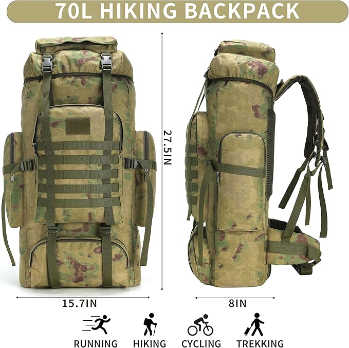 Hiking Backpack for Men 70L/100L Camping Backpack Military Rucksack Molle 3 Days Assault Pack for Climbing | Camping Backpack, 3 Days Assault Pack, for Climbing