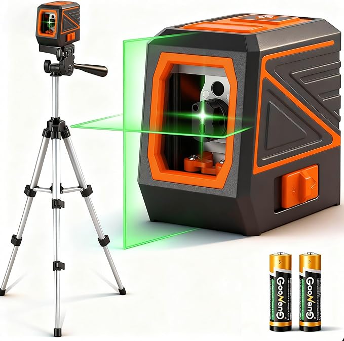 Laser Level with Tripod, 100 feet Green Cross Line Self Rotary Leveling Laser Level, Vertical and Horizontal Line, Rotatable 360 Degree, Manual Self leveling and Pulse Mode,IP54 Waterproof & Battery