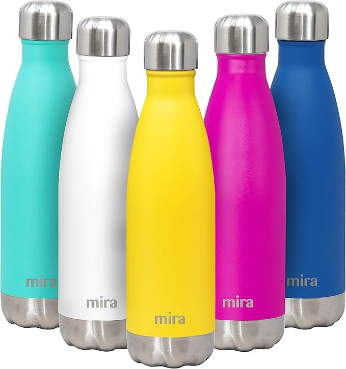MIRA 17 oz Insulated Water Bottle - Stainless Steel Cola Shape Thermo - Double Wall Hot & Cold Flask (24Hr Cold/12Hr Hot) - Lemon Yellow