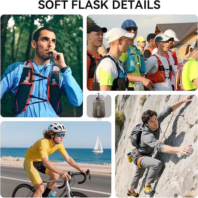 250ml Soft Flask Soft Water Bottle for Running, Hiking, Travelling, Cycling and Climbing - TPU Material - Grey