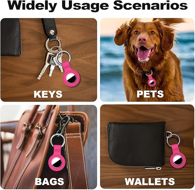 Linsaner Case for AirTag 2nd Gen (2026) & 1st Gen, Silicone Holder Keychain Key Ring, Protective Cover for Apple for Air Tags, GPS Finder Accessories for Bags, Pets, Kids, Luggage, Hot Pink