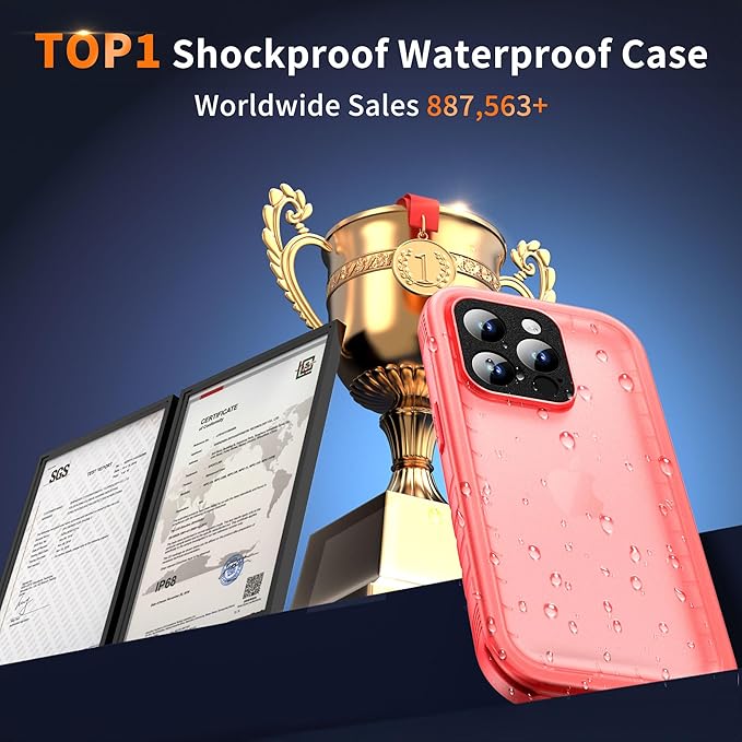 Cozycase for iPhone 15 Pro Max Waterproof Shockproof Dustproof Case - Heavy Duty/360 Full Body/Military Grade/Protective/Rugged 【8FT Drop Proof】 Built in Screen/Camera Protector with Lanyard Pink