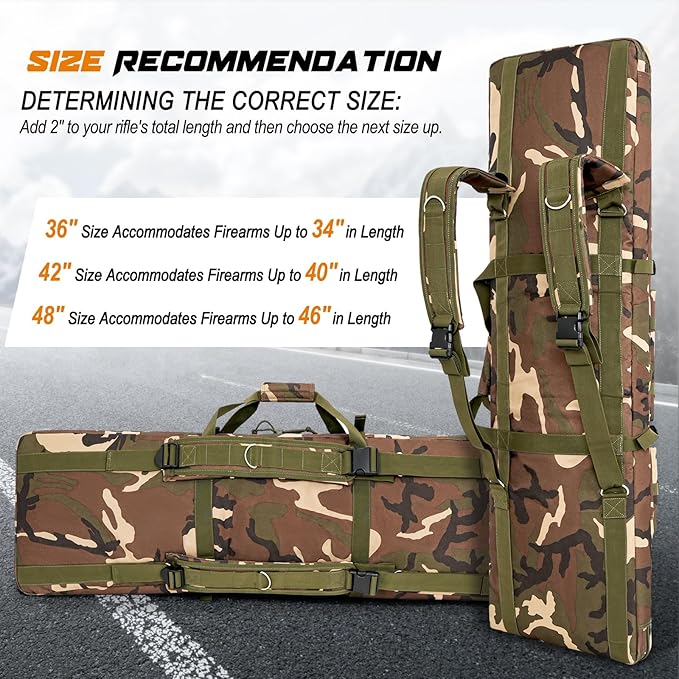 DULCE DOM 36 42 48 Inch Double Rifle Case, Tactical Soft Padded Backpack for Hunting & Shooting Range, Heavy-Duty Storage Gun Bag for 2 Rifles & Pistols with Lockable Zippers & MOLLE System