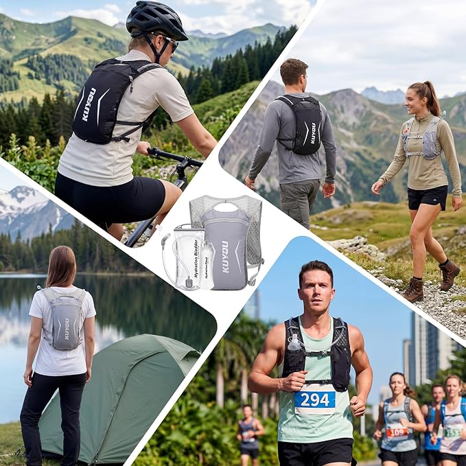 KUYOU Running Vest for Women & Men, Lightweight Hydration Backpack with 2L Water Bladder, Water Backpack for Trail Running, Hiking, Cycling & Marathon