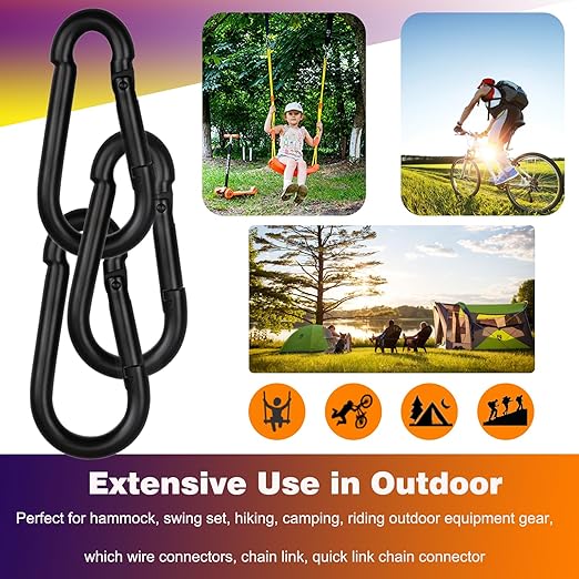 60PCS M8 Heavy Duty Carabiner Clip, 3Inch Snap Hook Quick Link Small Carabiner Clips,Spring Link Buckle for Fishing Camping Hammock Dog Leashes-550LBS Holding Capacity (Black)