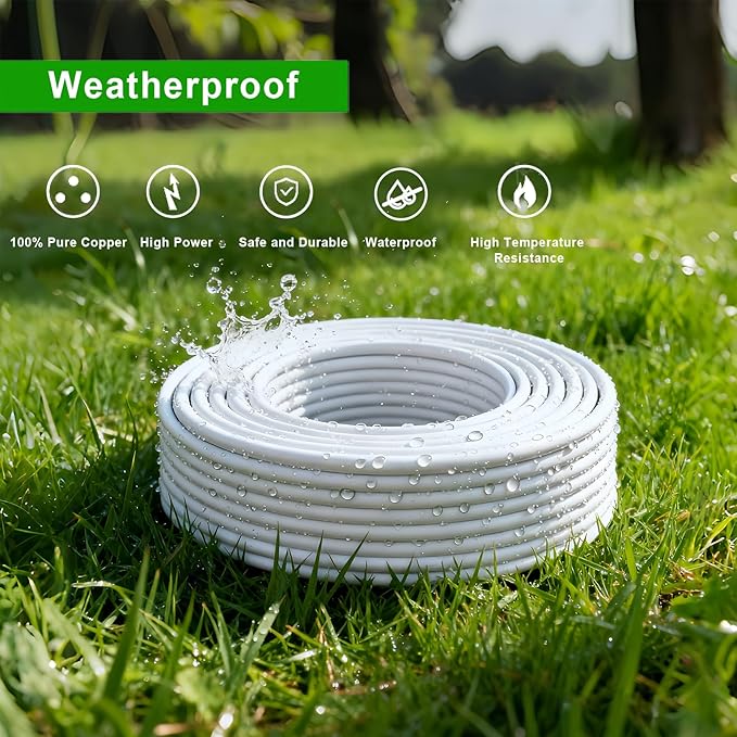 White Outdoor Waterproof 2 Prong Extension Cord 100 FT Heavy Duty ETL Listed Outside Power Cord for Lawn & Garden, 13A 1625W 16AWG Indoor Tool Extension Cords