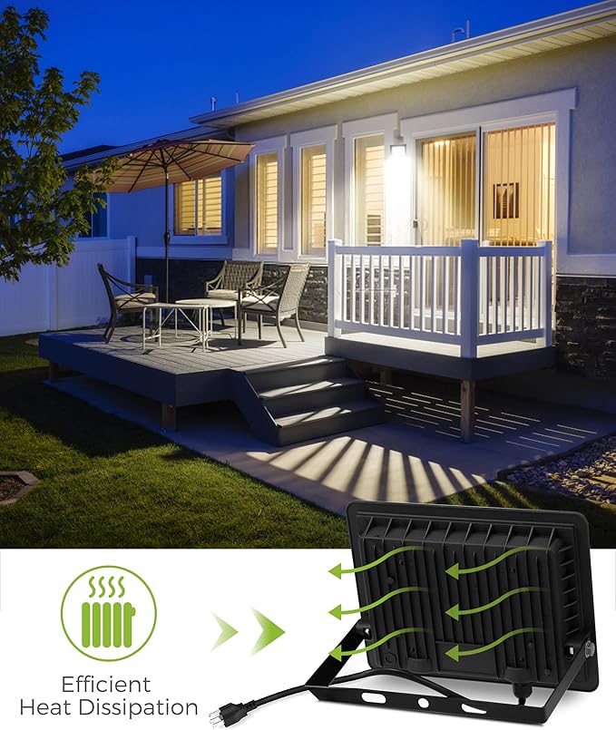 L LOHAS LED Dusk to Dawn Floodlight Outdoor, 50W Auto On/Off 6000K Daylight Plug in Flood Lights, IP66 Waterproof Work Light, 2300LM Security Lights for Yard, Garage, UL Listed, 2Pack
