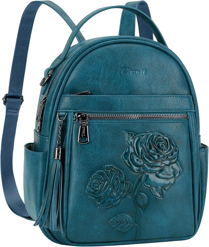 Mini Backpack Purse for Women,Embossed Vegan Leather Small Backpack Fashion Backpacks Daypacks Shoulder Handbag (Peacock-Blue)
